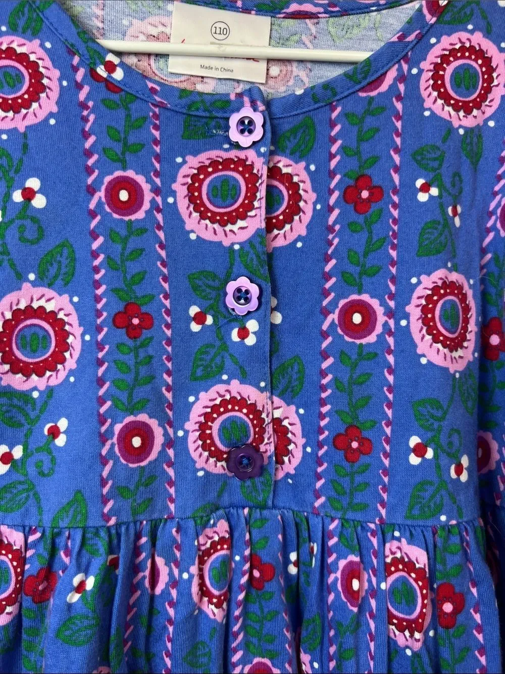 Hanna Andersson blue and pink floral long sleeve ruffle hem dress size 5 (110)